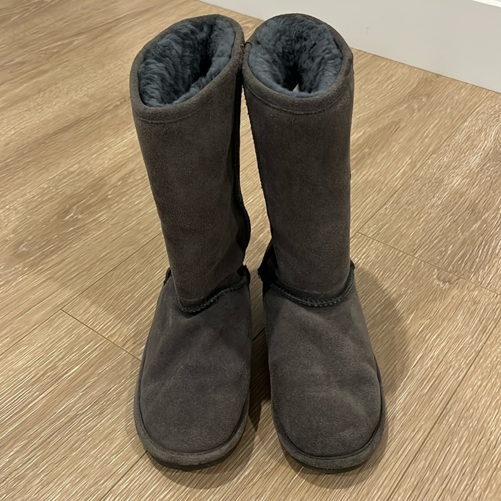 Abound Gray Suede Fur-lined Calf Length Boots - size: 7